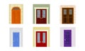 Classic front doors set. Wooden house entrances vector illustration