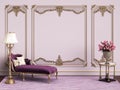 Classic furniture in classic interior with copy space.Pink walls