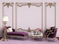 Classic furniture in classic interior with copy space.Pink walls
