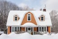 classic gambrel roof in snow