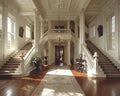 Classic Georgian-style foyer with a grand staircase and detailed moldings