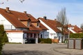 Classic german residential houses with orange roofing tiles and Royalty Free Stock Photo