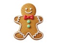 Classic gingerbread man cookie with red bow tie and green buttons Royalty Free Stock Photo