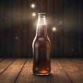 Classic glass bottle of dark brown soda with frosted condensation layer