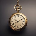classic gold pocket watch with roman numerals on a subtle grey background Royalty Free Stock Photo