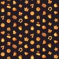 Classic gold slot machine symbol seamless pattern. Casino flat icons background