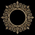 Classic golden round frame with ornament decor isolated on black background Royalty Free Stock Photo