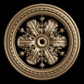 Classic golden round frame with ornament decor isolated on black background Royalty Free Stock Photo