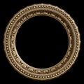 Classic golden round frame with ornament decor isolated on black background Royalty Free Stock Photo