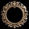 Classic golden round frame with ornament decor isolated on black background