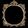 Classic golden round frame with ornament decor isolated on black background Royalty Free Stock Photo