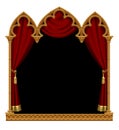 Classic gothic architectural decorative frame with red curtain o Royalty Free Stock Photo