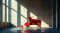 Classic grand red piano in aesthetic minimalist style room interior full of light. Musical concept. Generative AI Royalty Free Stock Photo