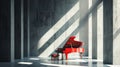 Classic grand red piano in aesthetic minimalist style room interior full of light. Musical concept. Generative AI Royalty Free Stock Photo