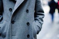 Classic Gray Peacoat on Person, close up Royalty Free Stock Photo