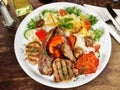 Fine Meat - Classic Greek Meat Plate with Rice Royalty Free Stock Photo