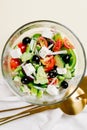 Classic Greek salad in a glass bowl Royalty Free Stock Photo