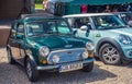 Classic green Morris Mini Cooper car parked Royalty Free Stock Photo