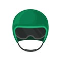 Classic green motorcycle helmet with goggles, front view. Protective hat for motorcyclist. Flat vector icon Royalty Free Stock Photo