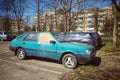 Classic Polish green veteran car Polonez Caro right side view parked