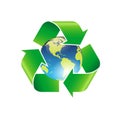 classic green recycle triangle with earth globe Royalty Free Stock Photo