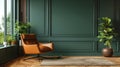 Classic Green Walled Room with Designer Chair Royalty Free Stock Photo