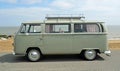 Classic Grey Volkswagen Camper Van Parked on Seafront Promenade