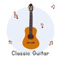 Classic guitar clipart cartoon style. Classic guitar string musical instrument flat vector illustration. Guitar vector design Royalty Free Stock Photo