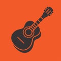 Classic guitar icon. Silhouette of guitar with ornament. Music symbol.