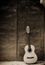 Classic guitar on old door Royalty Free Stock Photo
