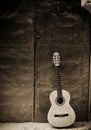 Classic guitar on old door