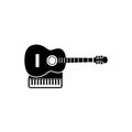 Classic Guitar and piano keyboard silhouette design element isolated on white background Royalty Free Stock Photo