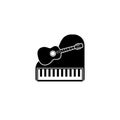 Classic Guitar and piano keyboard silhouette design element isolated on white background Royalty Free Stock Photo
