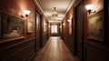 Classic hallway in an old building with a long corridor. Colonial, country style Royalty Free Stock Photo
