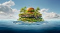 Classic hamburger in the shape of an island.