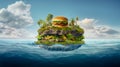 Classic hamburger in the shape of an island.