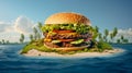 Classic hamburger in the shape of an island.