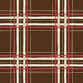 Classic Hand-Drawn Brown, Green, White and Red Tartan Plaid Checks Vector Seamless Pattern Royalty Free Stock Photo