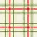 Classic Hand-Drawn Green, White and Red Tartan Plaid Checks Vector Seamless Pattern Royalty Free Stock Photo