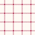 Classic Hand-Drawn Windowpane Checks White and Red Plaid Checks Vector Seamless Pattern