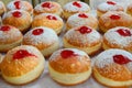 Traditional hanukkah sufganiyot with strawberry jelly