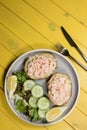 Classic healthy food. Baked potato with Marie Rose sauce prawn Royalty Free Stock Photo