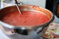 Classic homemade Italian tomato sauce with basil for pizza.