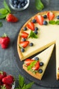 Classic homemade New York Cheesecake with fresh berry fruits