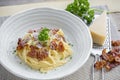 Classic Homemade Pasta Carbonara Italian. Spaghetti with bacon, Royalty Free Stock Photo