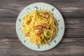 Classic homemade pasta carbonara with spaghetti, pancetta, egg, parmesan cheese and cream sauce Royalty Free Stock Photo