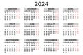 Classic horizontal calendar 2024 in French. Days, weeks and months. Print