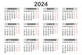 Classic horizontal calendar 2024 in Italian. Days, weeks and months. Print