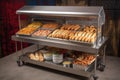 classic hot dog stand with a variety of toppings and buns available