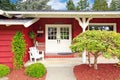 Classic house entrance porch with brick wall trim